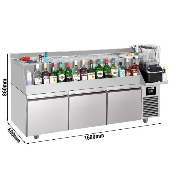 Table réfrigérée pour bar & boissons - 1600x600mm - 235 litres - avec 3 tiroirs & étagères