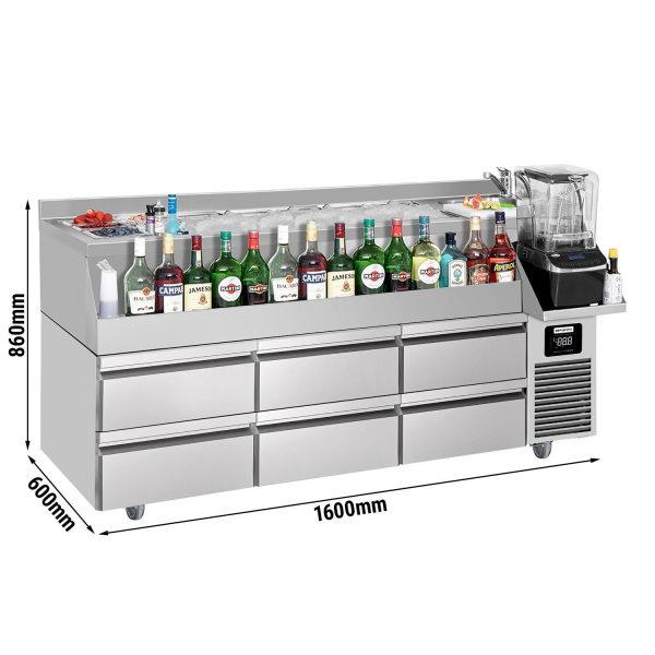 Table réfrigérée pour bar & boissons - 1600x600mm - 235 litres - avec 6 tiroirs & étagères