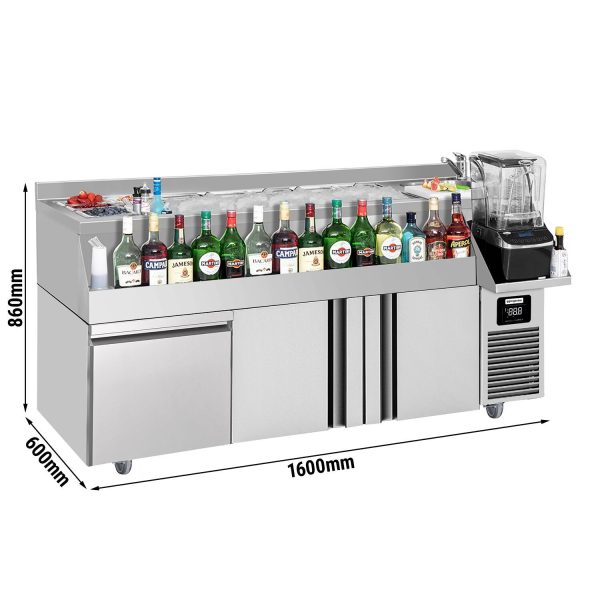 Table réfrigérée pour bar et boissons - 1600x600mm - 235 litres - avec 2 portes, 1 tiroir & étagères