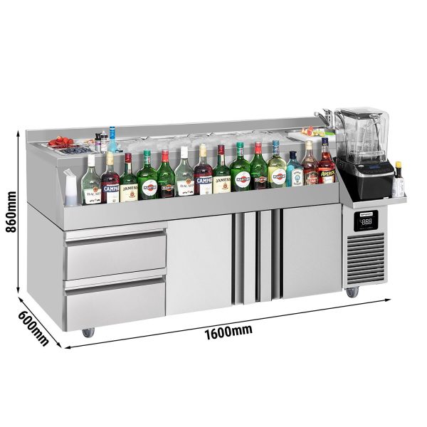 Table réfrigérée pour bar et boissons - 1600x600mm - 235 litres - avec 2 portes, 2 tiroirs & étagères