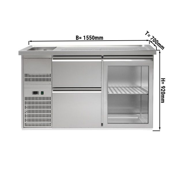 Comptoir à bière Premium PLUS - 1550x700mm - 1 porte vitrée & 2 tiroirs