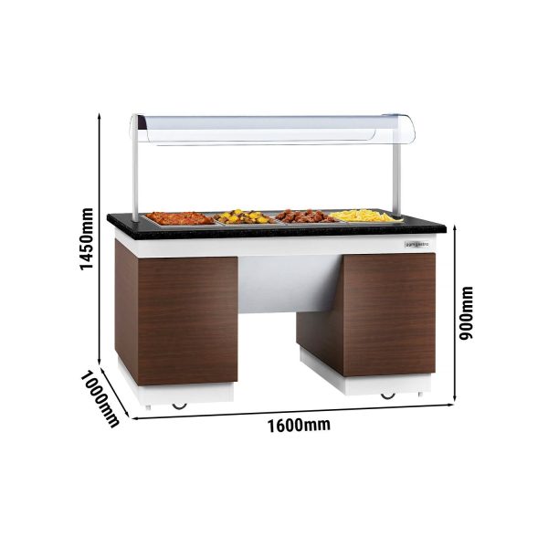 Comptoir buffet DUBLIN - 1600mm - avec bain-marie & roulettes - pour 4x GN 1/1