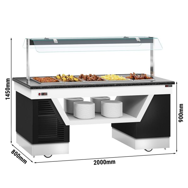 Comptoir buffet chaud BELFAST - 2000mm - avec bain-marie & roulettes - pour 5x GN 1/1