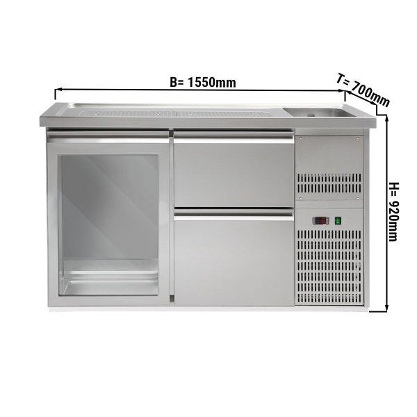 Comptoir à bière Premium PLUS - 1550x700mm - 1 porte vitrée & 2 tiroirs