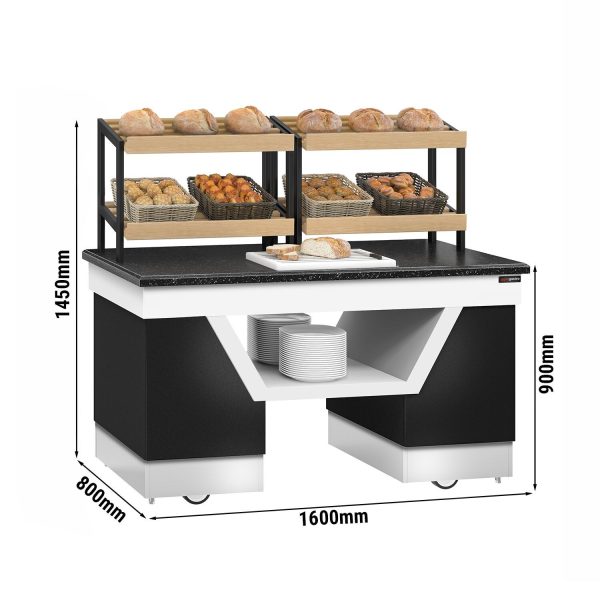 Etagère à pain BELFAST - 1600mm - avec roulettes - plan de travail en granit noir