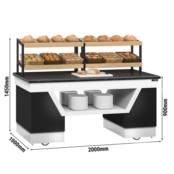 Etagère à pain BELFAST - 2000mm - avec roulettes - plan de travail en granit noir