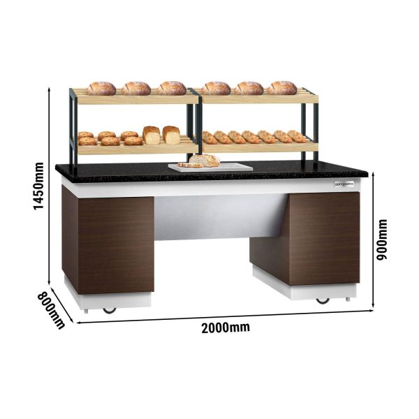 Etagère à pain DUBLIN - 2000mm - avec roulettes - plan de travail en granit noir
