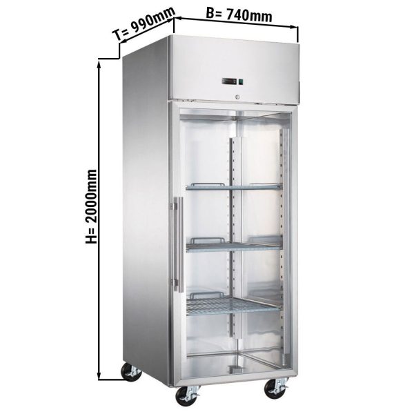 Congélateur pour boulangerie en acier inoxydable ECO - EN 60x80 - 600 Litres - avec 1 porte vitrée, rails et étagères