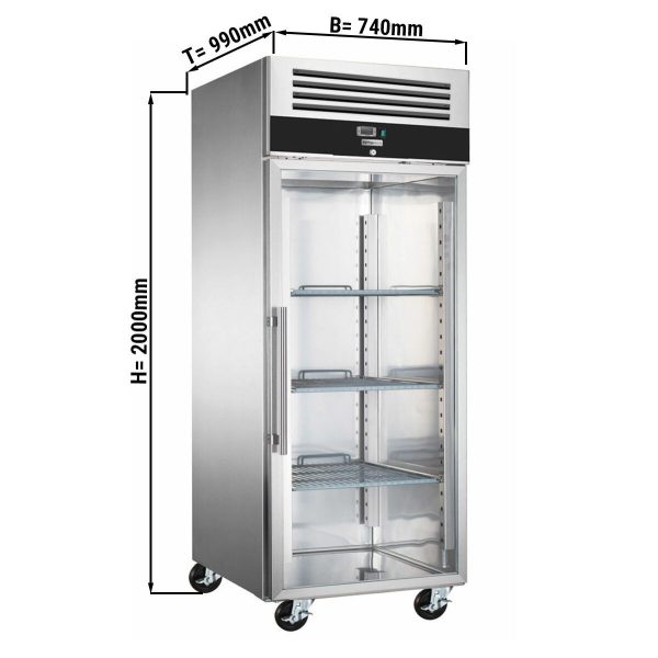 Congélateur pour boulangerie en acier inoxydable PREMIUM - EN 60x80 - 600 litres - 1 porte vitrée, rails et grilles de support