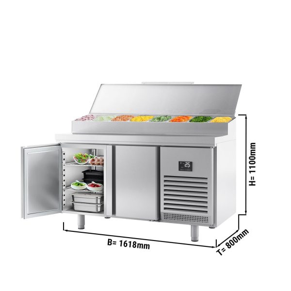 Table réfrigérée de préparation boulangère - avec 2 portes - dimension des compartiments EN - Rehausse inox 9x 1/4 GN