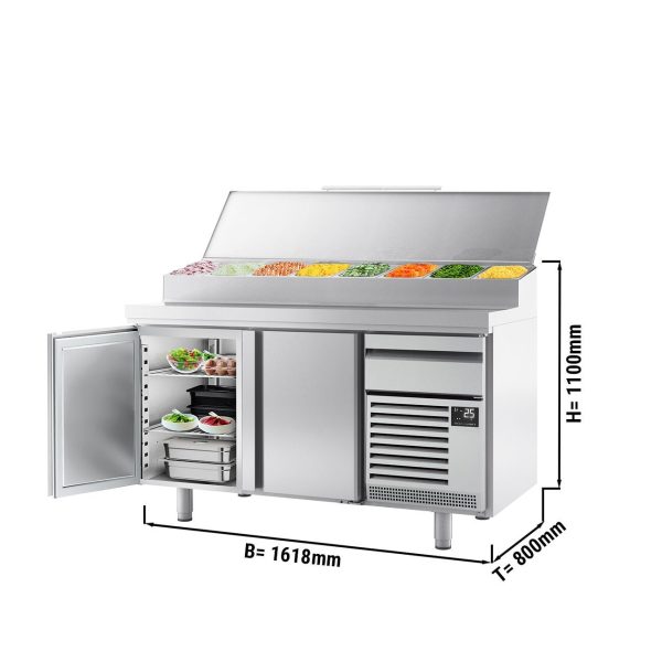 Table réfrigérée de préparation boulangère - avec 2 portes & 1 tiroir - dimension des compartiments EN - Rehausse inox 9x 1/3 GN