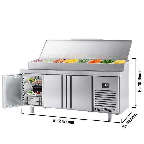 Table réfrigérée de préparation boulangère 3 portes - dimension des compartiments EN - rehausse inox 13x 1/4 GN