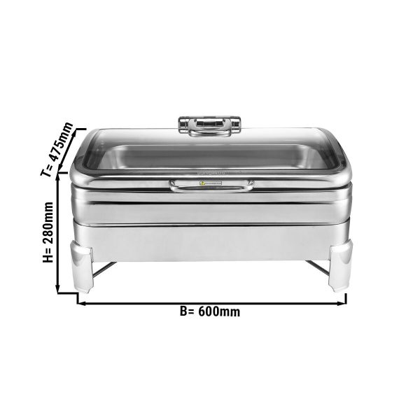 Bain-marie en acier inoxydable - 11,2 litres - GN 1/1 - avec couvercle en verre à fermeture douce