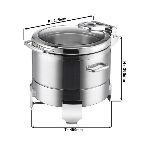 Bain-marie en acier inoxydable - 8,9 litres - rond - avec couvercle en verre à fermeture douce