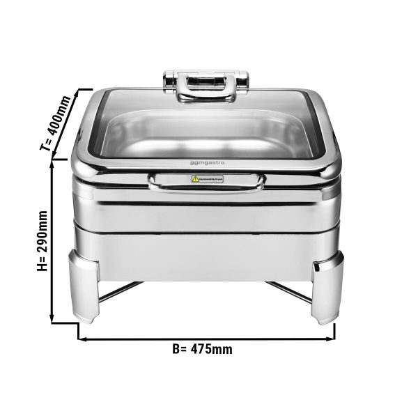 Bain-marie en acier inoxydable - 5,5 litres - GN 2/3 - avec couvercle en verre à fermeture douce