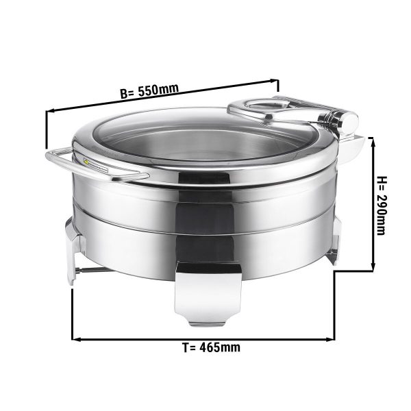 Bain-marie en acier inoxydable - 5,7 litres - rond - avec couvercle en verre à fermeture douce