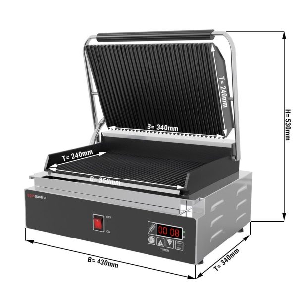 Grill de contact - 2,2 kW - Digital - Rainuré en haut et en bas - Surface de cuisson : 350x240mm