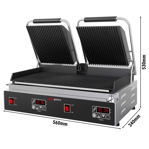 Grill de contact - 3,6 kW - Digital - Rainuré en haut et en bas - Surface de cuisson : 480x230mm