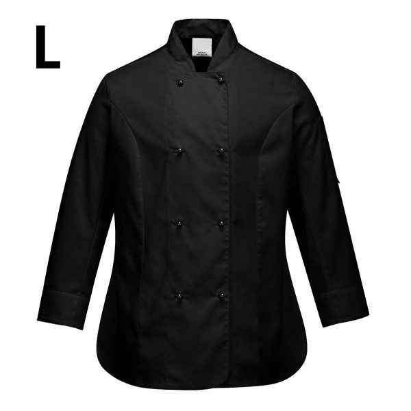 (5 pièces) Veste de cuisine femme manches longues - Noir - Taille : L