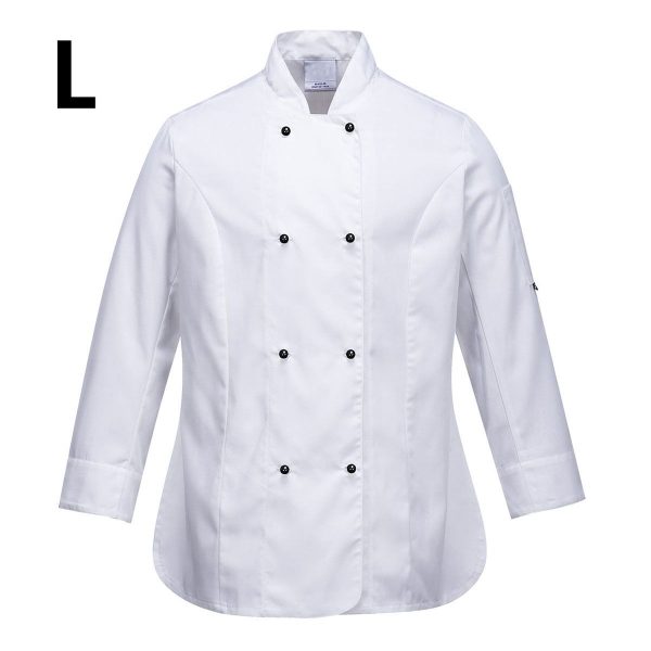 (5 pièces) Veste de cuisine femme manches longues - Blanc - Taille : L