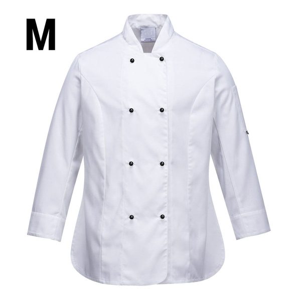 (5 pièces) Veste de cuisine femme manches longues - Blanc - Taille : M