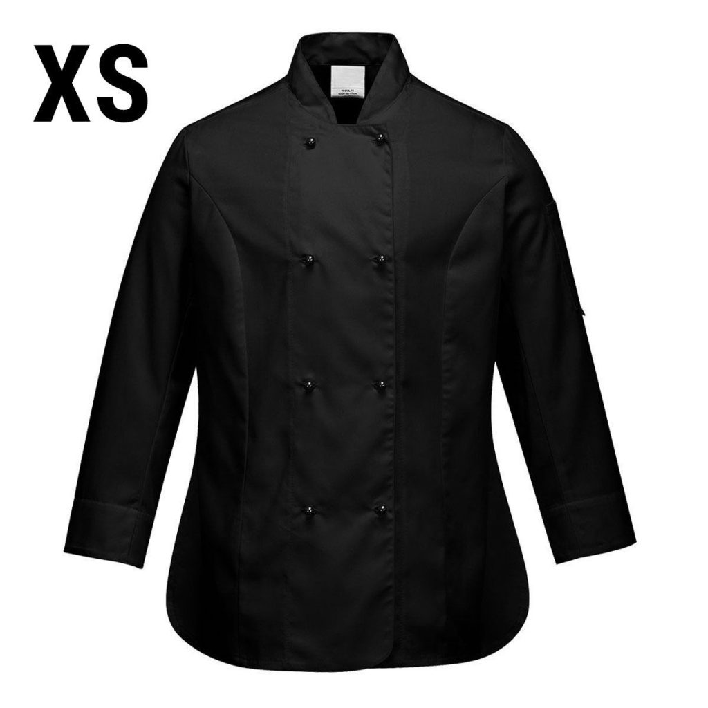 (5 pièces) Veste de cuisine femme manches longues - Noir - Taille : XS