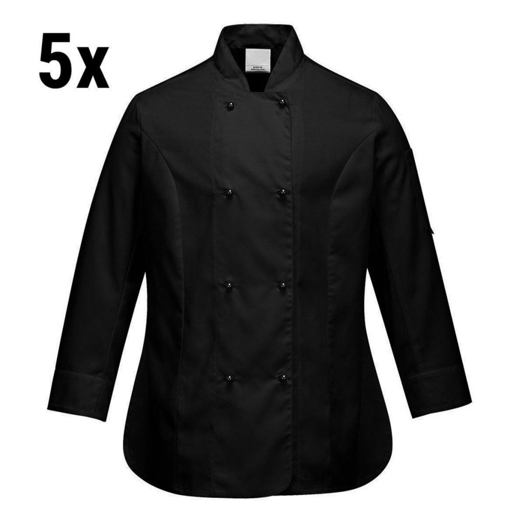 (5 pièces) Veste de cuisine femme manches longues - Noir - Taille : M