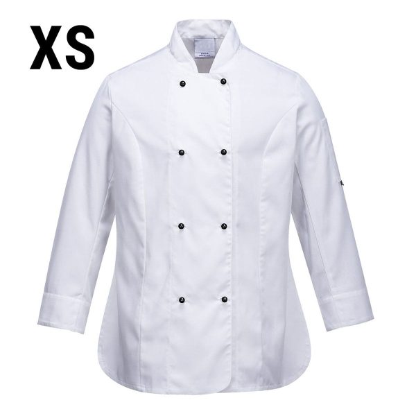 (5 pièces) Veste de cuisine femme manches longues - Blanc - Taille : XS