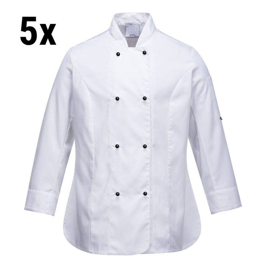 (5 pièces) Veste de cuisine femme manches longues - Blanc - Taille : XXL