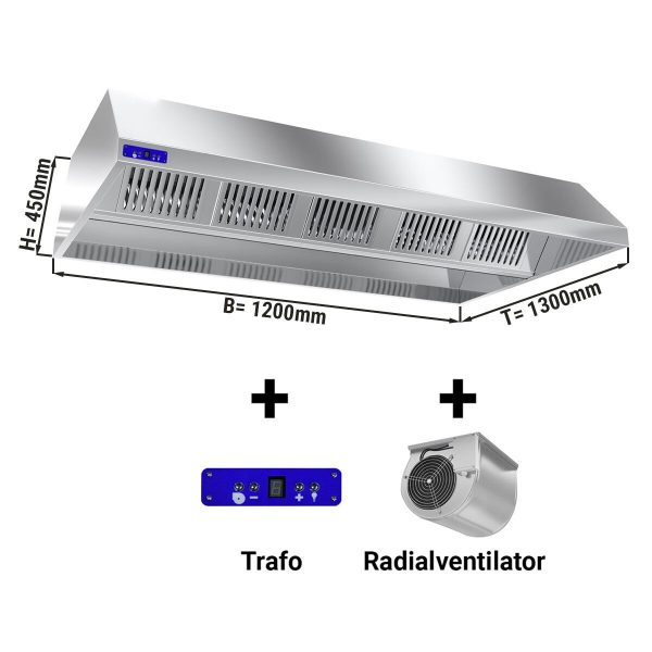 Hotte de plafond 1,2 m - avec moteur, régulateur externe, filtre et lampe