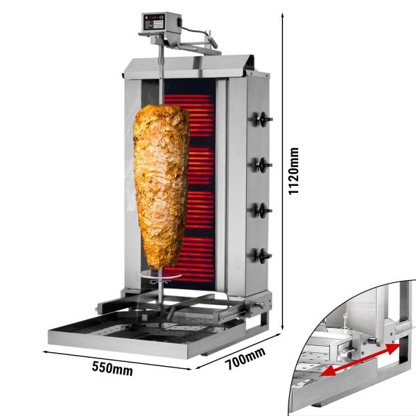 Grill électrique pour gyros/döner - Mobile - 4 brûleurs - max. 60 kg - Portes battantes incluses