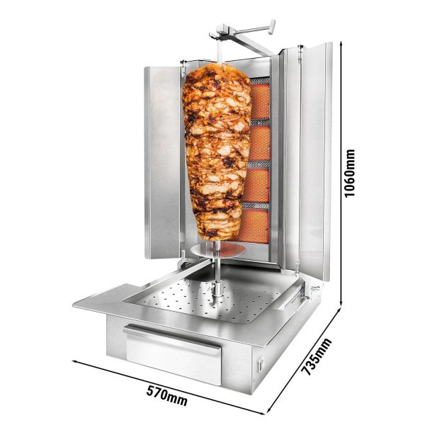 Grill gyros/döner à gaz - 4 brûleurs - max. 60 kg - incl. tôle de protection & Portes battantes