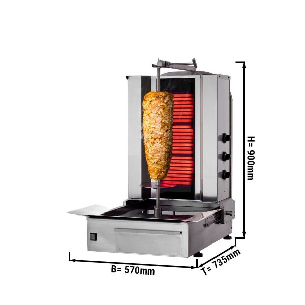 Grill électrique pour gyros/döner - 3 brûleurs - max. 40 kg - portes battantes incluses