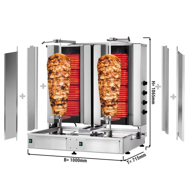 Grill électrique pour gyros/döner - 4+4 brûleurs - max. 120 kg - portes battantes incluses