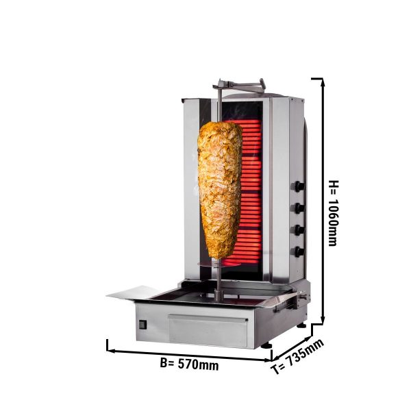 Grill électrique pour gyros/döner - 4 brûleurs - max. 80 kg - portes battantes incluses