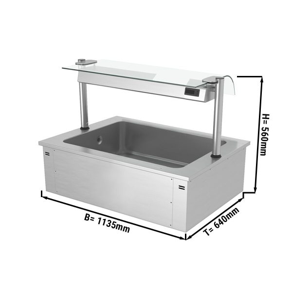 Bac à glace encastrable - 1,1m - 3x GN 1/1 - avec pare-haleine en verre