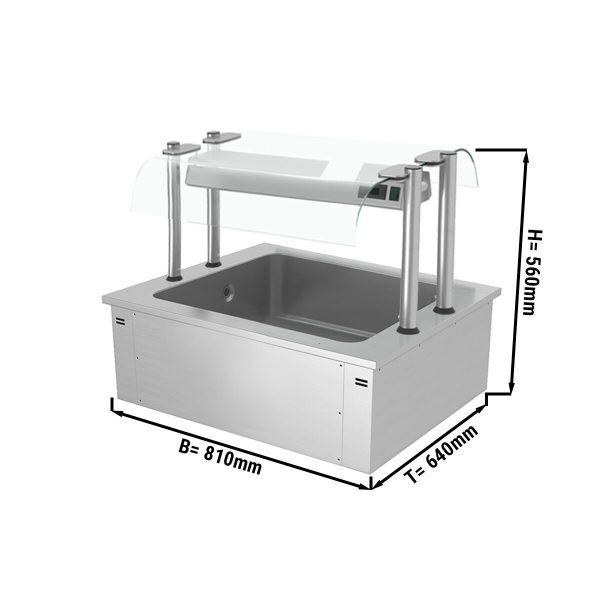 Bac à glace encastrable - 0,8m - 2x GN 1/1 - avec pare-haleine en verre