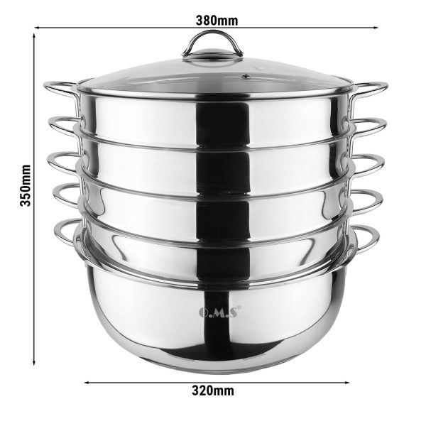 Cuiseur à vapeur en acier inoxydable 6 pièces | Cuiseur à vapeur - Ø 280 mm - 5,8 litres