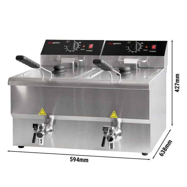 Friteuse électrique double - 8+8 litres - 6,5 kW - avec robinet de vidange