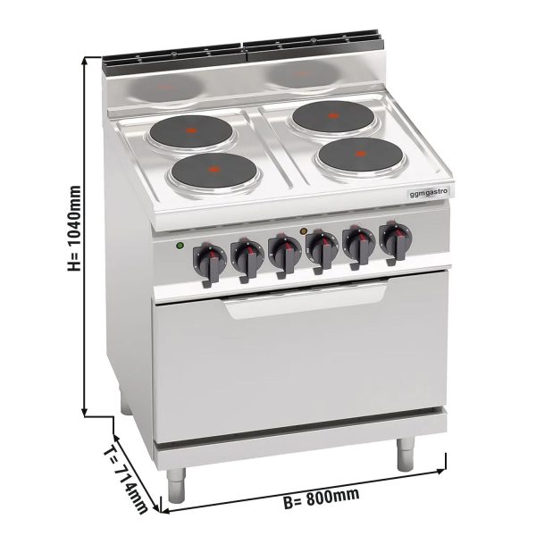 Cuisinière électrique - 10,4 kW - 4 plaques rondes - Four électrique statique inclus - 7,5 kW