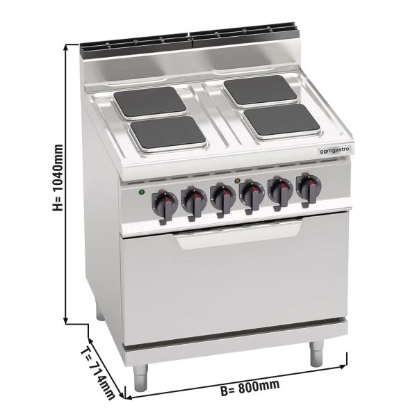 Cuisinière électrique - 10,4 kW - 4 plaques carrées - Four électrique statique inclus - 7,5 kW