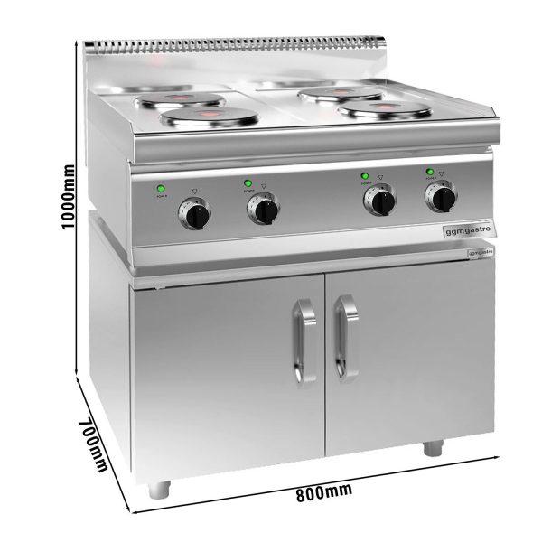 Cuisinière électrique - 9,2 kW - 4 plaques rondes - incl. soubassement avec 2 portes