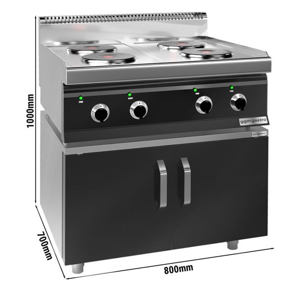 Cuisinière électrique - 9,2 kW - 4 plaques rondes - incl. soubassement avec 2 portes