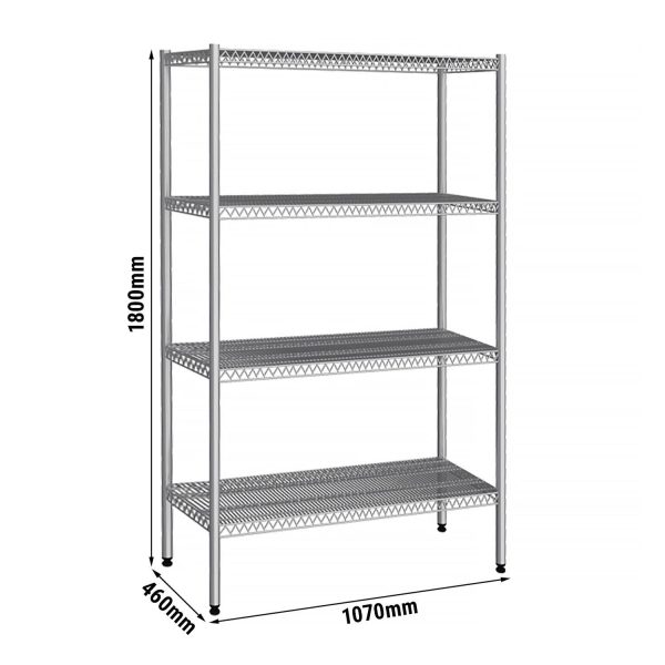 Etagère en inox - 1070x460mm - avec 4 étagères en fil métallique (FEST)