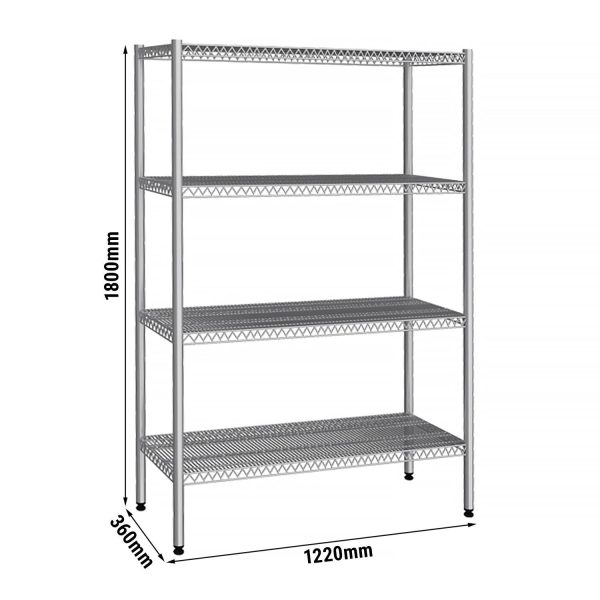 Etagère en inox - 1220x360mm - avec 4 étagères en fil métallique (FEST)