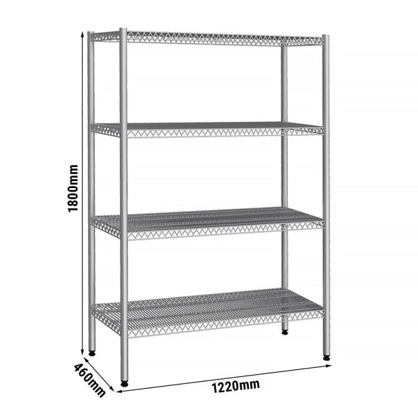 Etagère en inox - 1220x460mm - avec 4 étagères en fil métallique (FEST)