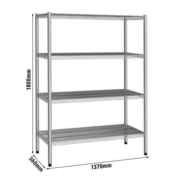 Etagère en inox - 1370x360mm - avec 4 étagères en fil métallique (FEST)