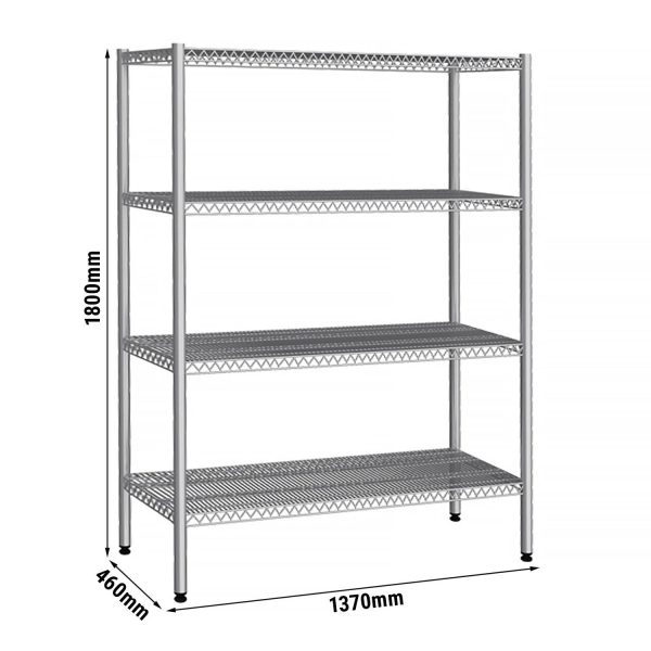 Etagère en inox - 1370x460mm - avec 4 étagères en fil métallique (FEST)