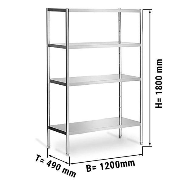 Etagère en inox PREMIUM - 1200x490mm - avec 4 étagères (RÉGLABLE)