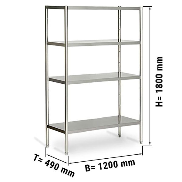 Etagère inox ECO - 1200x490mm - avec 4 étagères (RÉGLABLE)